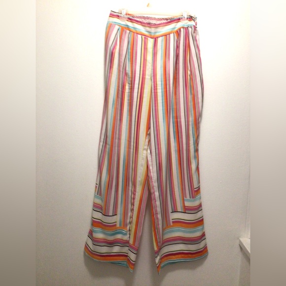 Hot swag women’s multi color elastic back pleated wide leg striped pants size 1X - Picture 1 of 11